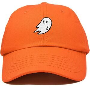 Unisex Orange Cotton Ghost Embroidered Adjustable Buckle Classic Baseball Cap